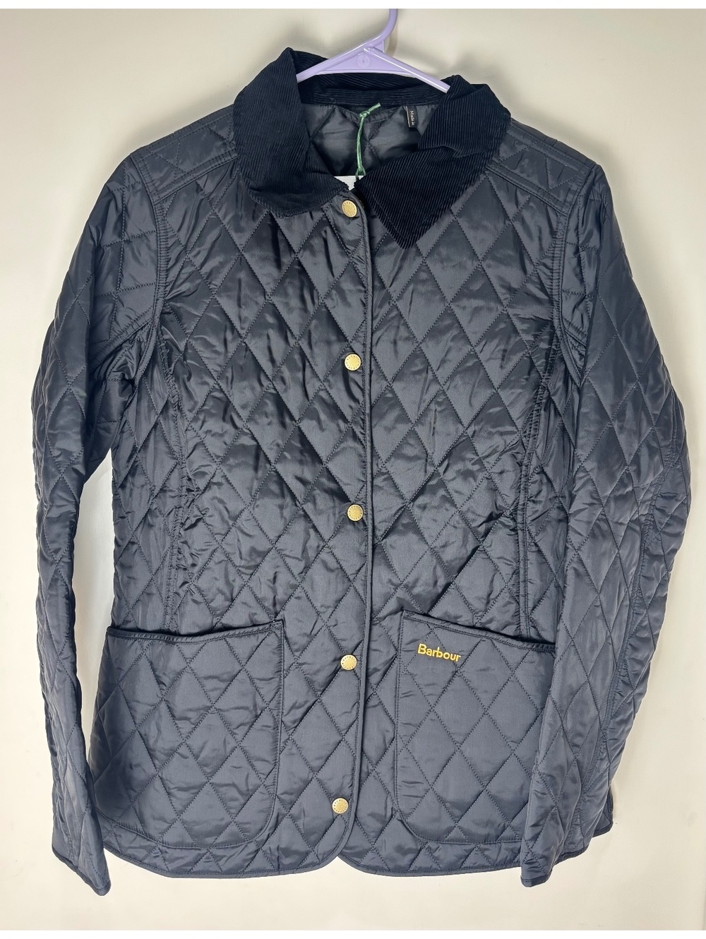 Barbour Annandale Quilt Jacket Womens 8 Black Quilted Corduroy Collar NWT